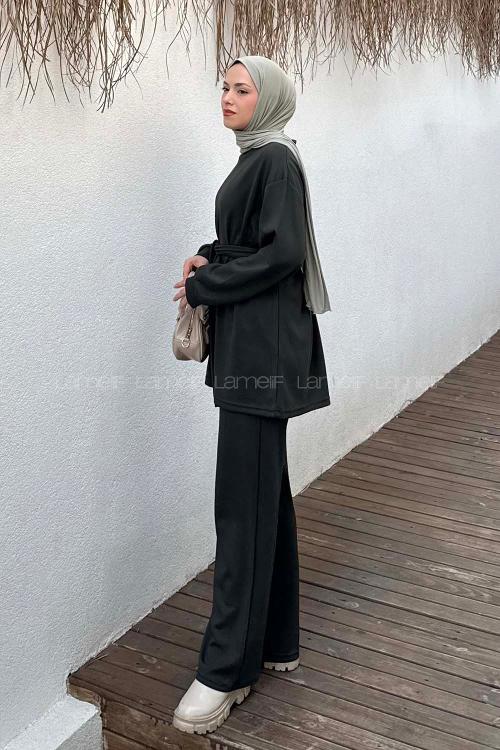 Lamelif Oysho Bağlama Detaylı İkili Takım Haki