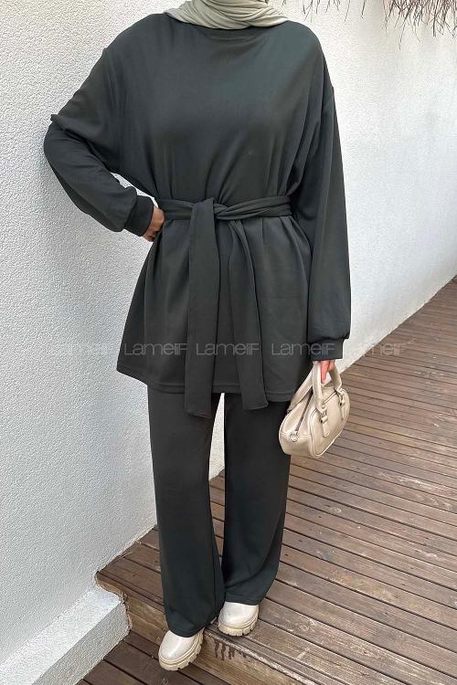 Lamelif Oysho Bağlama Detaylı İkili Takım Haki