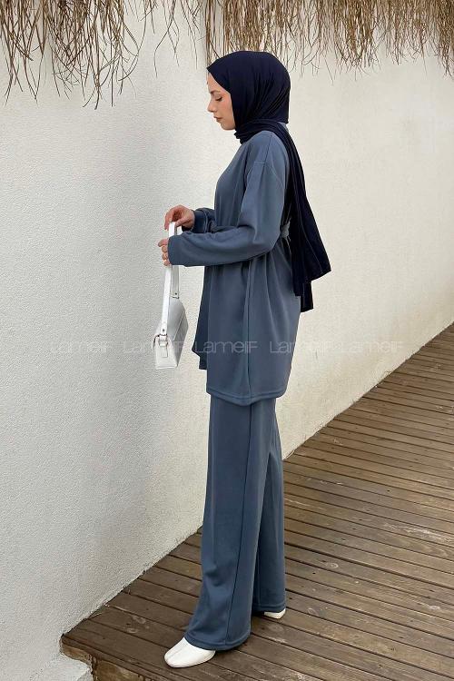 Lamelif Oysho Bağlama Detaylı İkili Takım İndigo