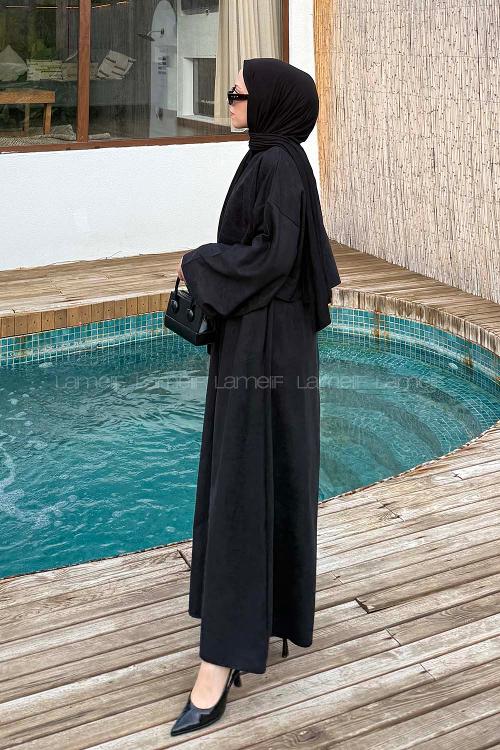 Lamelif Süet Etekli Tesettür Takım Siyah