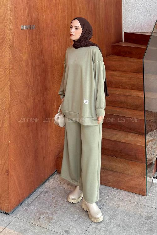 Plum Green Crew Neck Long Arm Modal Viscose Regular Trousers Comfortable Suit