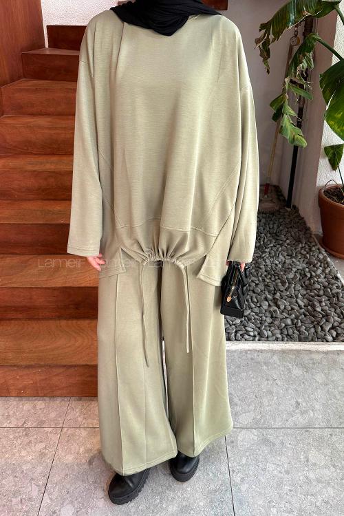Plum Green Crew Neck Long Arm Cotton Polyester Regular Trousers Comfortable Suit