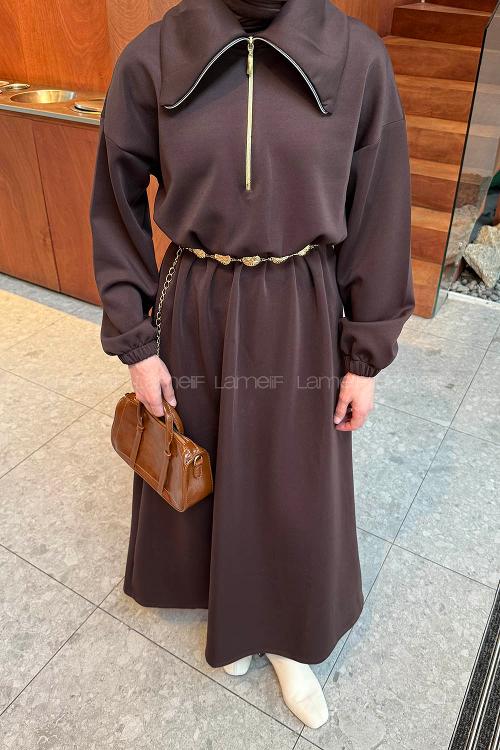 Bitter Brown Choker Neck Cotton Dresess