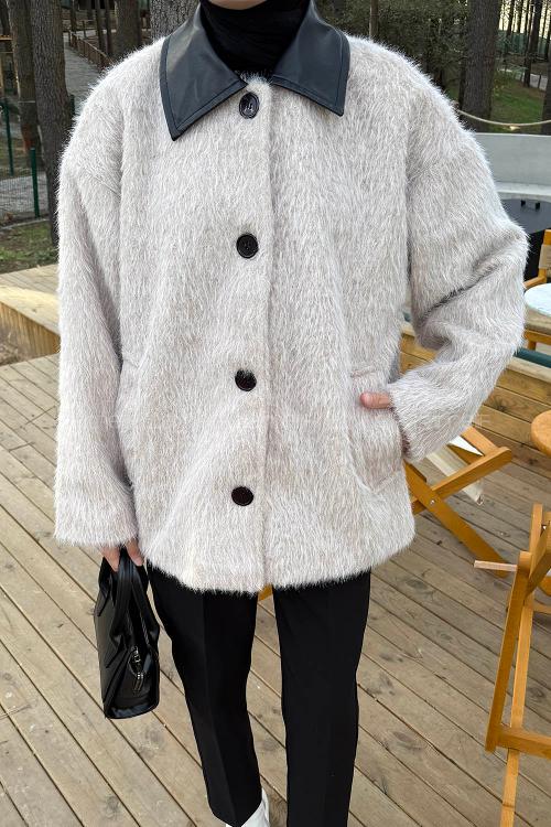 Cream Shirt Collar Long Arm Coat