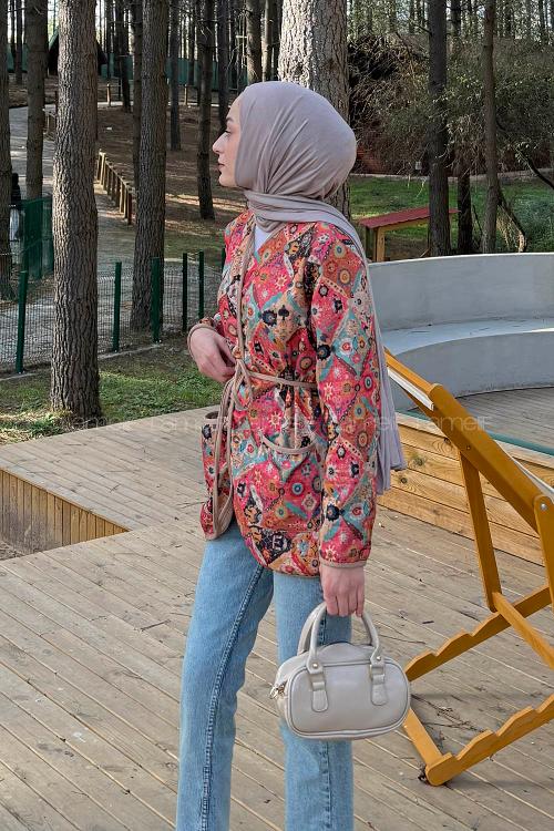 Lamelif Düğmeli Kapitone Ceket Bej