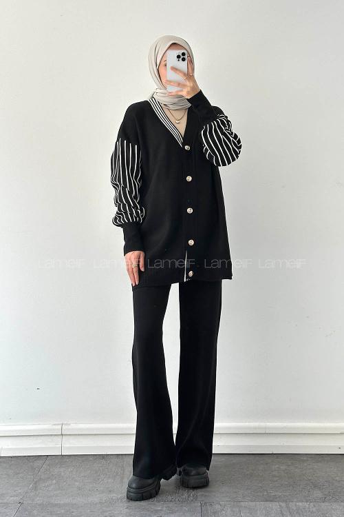 Lamelif Garnili Triko Takım Siyah