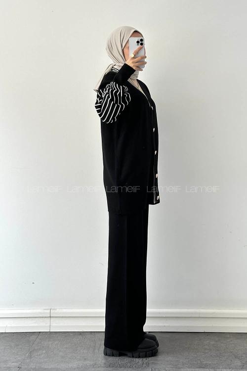 Lamelif Garnili Triko Takım Siyah