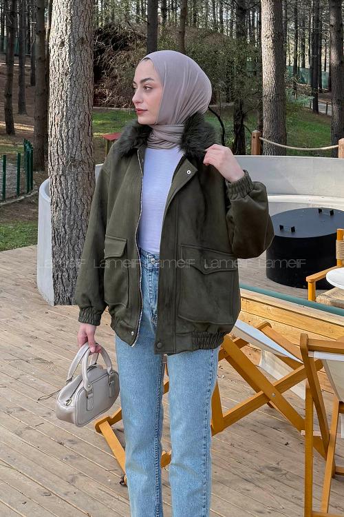 Lamelif Kürk Yaka Cepli Mont Haki