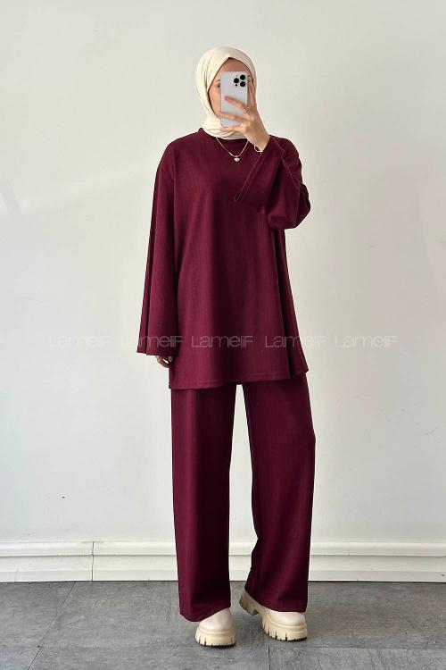 Lamelif Oysho Pantolonlu Takım Bordo