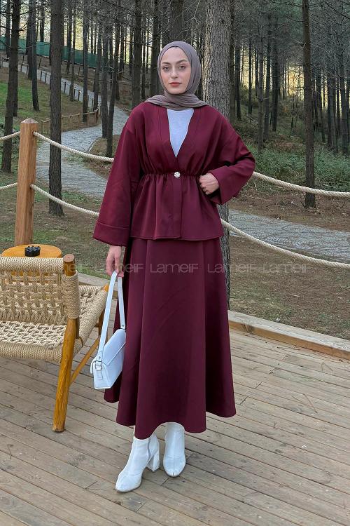 Lamelif Scuba Etekli İkili Takım Bordo