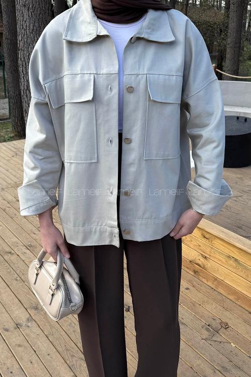 Lamelif Kapak Cepli Gömlek Kemik rengi