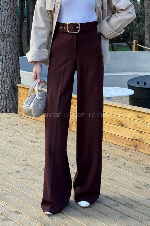 Lamelif Kemerli Palazzo Pantolon Acı Kahve