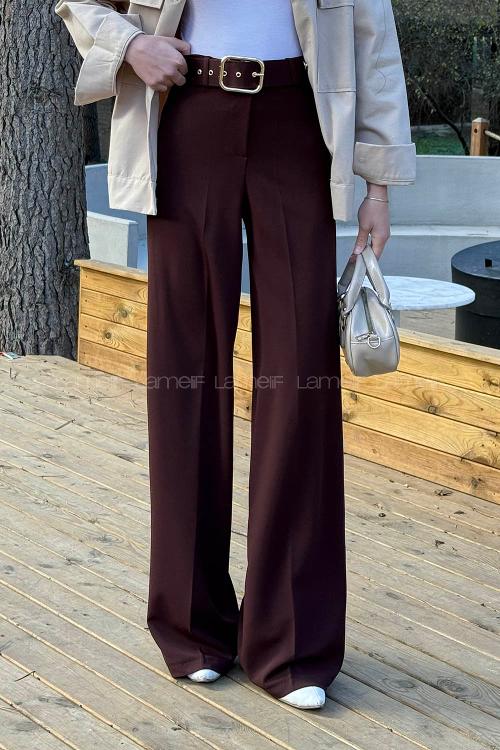 Lamelif Kemerli Palazzo Pantolon Acı Kahve