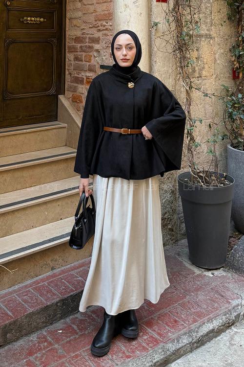 Lamelif Kemerli Tesettür Panço Siyah