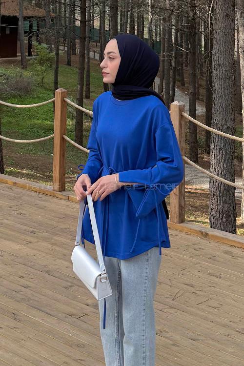 Lamelif Kol Biyeli Sweat Saks Mavisi