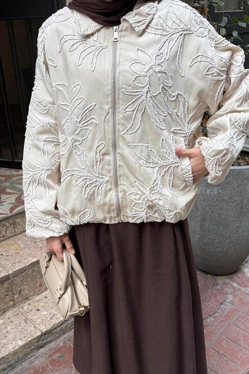 Cream Shirt Collar Long Arm Coat