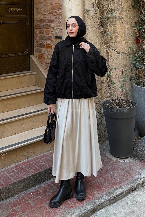 Lamelif Nakış Detaylı Mont Siyah