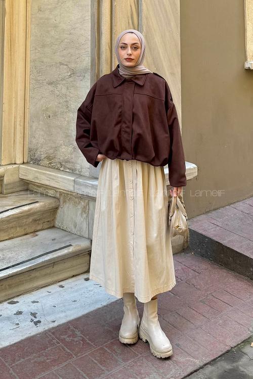 Lamelif Omuz Apoletli Süet Ceket Acı Kahve