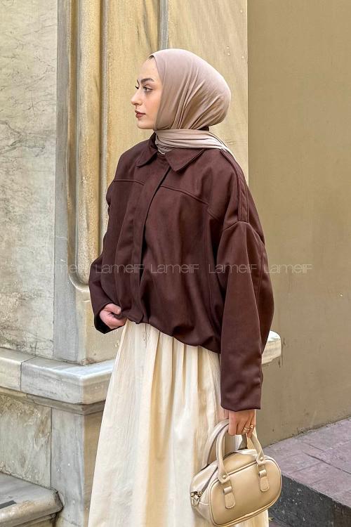 Lamelif Omuz Apoletli Süet Ceket Acı Kahve