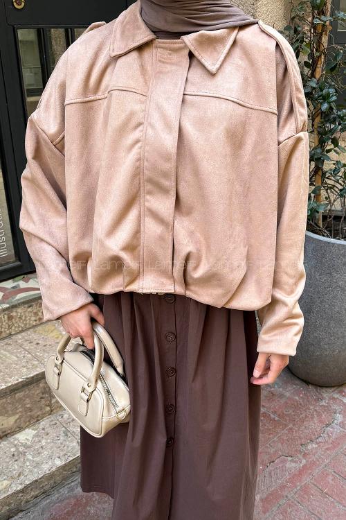 Lamelif Omuz Apoletli Süet Ceket Camel