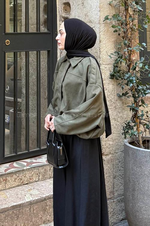 Lamelif Omuz Apoletli Süet Ceket Haki