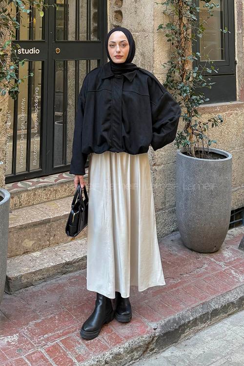 Lamelif Omuz Apoletli Süet Ceket Siyah