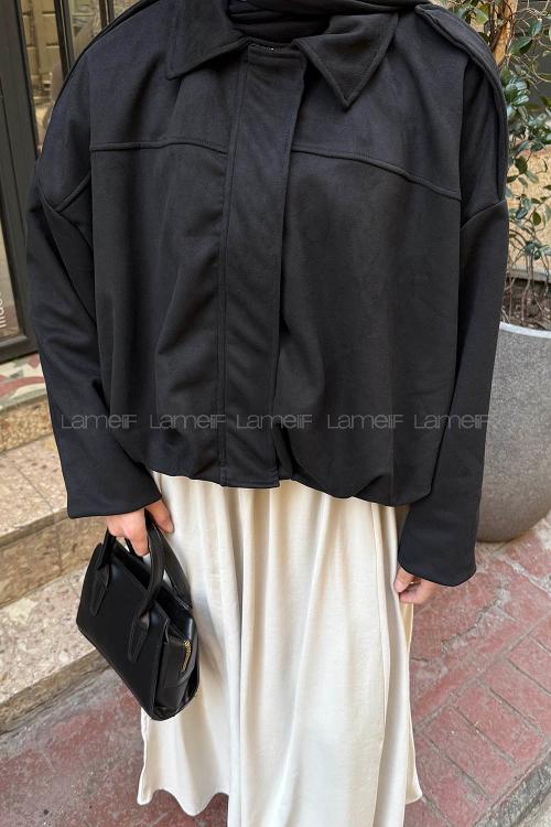 Lamelif Omuz Apoletli Süet Ceket Siyah