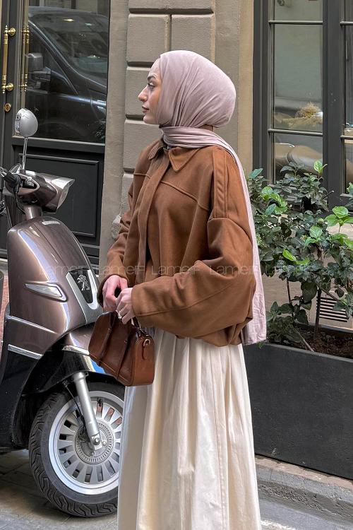 Lamelif Omuz Apoletli Süet Ceket Taba