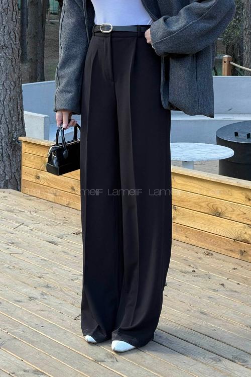 Black Crepe Fabric High Waist Pants