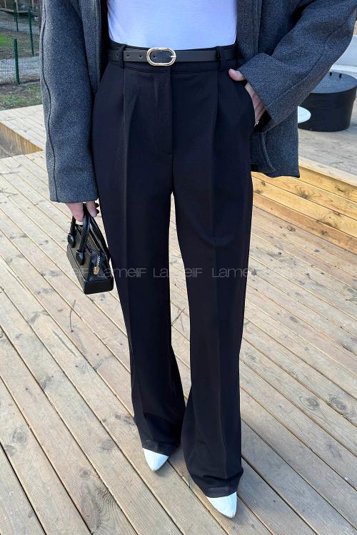 Black Crepe Fabric High Waist Pants