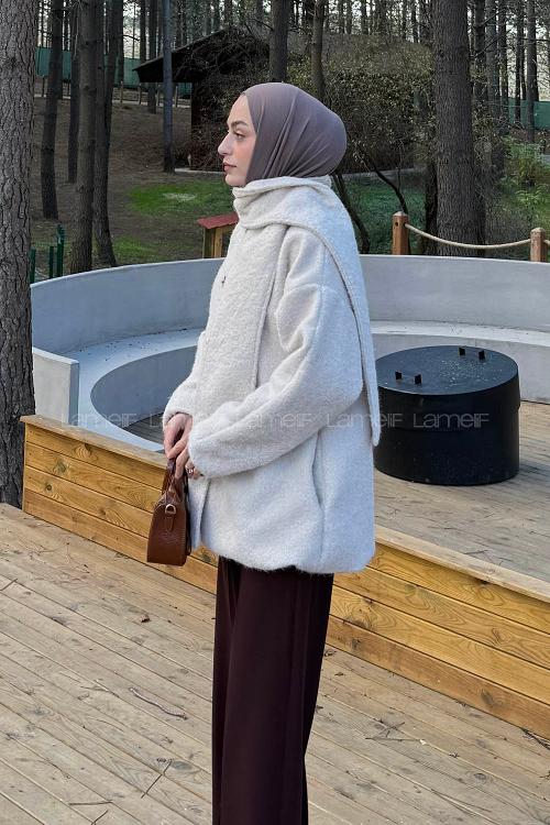 Lamelif Sakal Kumaş Atkılı Kaban Taş Rengi