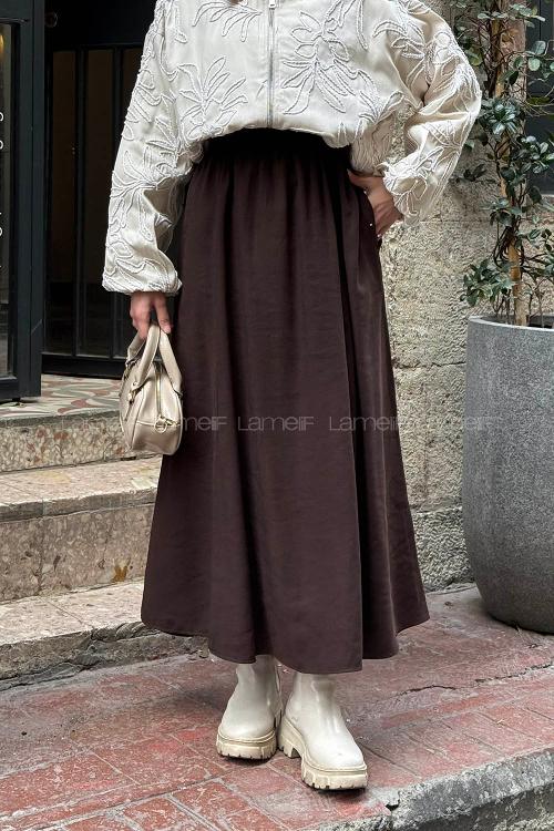 Lamelif Tensel Tesettür Etek Acı Kahve