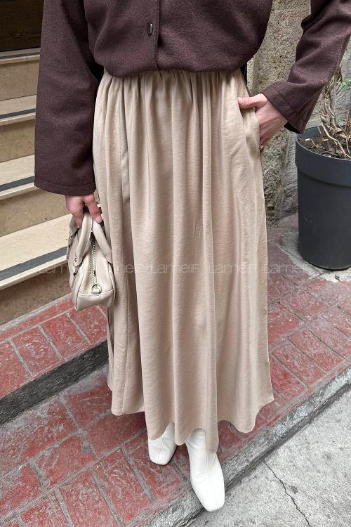 Lamelif Tensel Tesettür Etek Bej