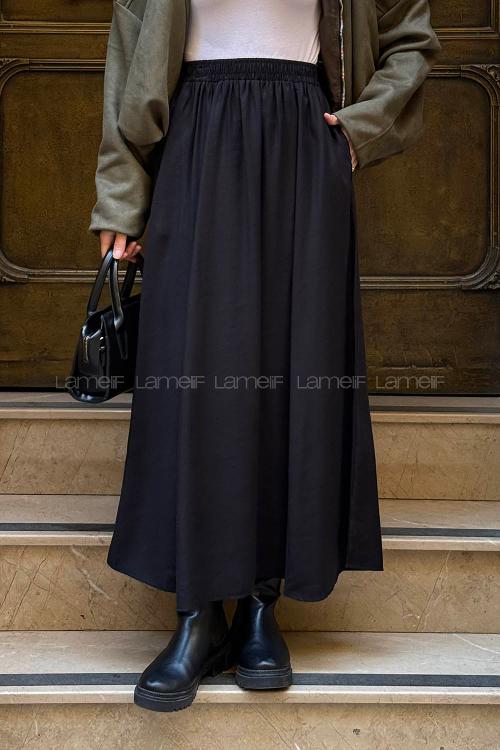 Lamelif Tensel Tesettür Etek Siyah