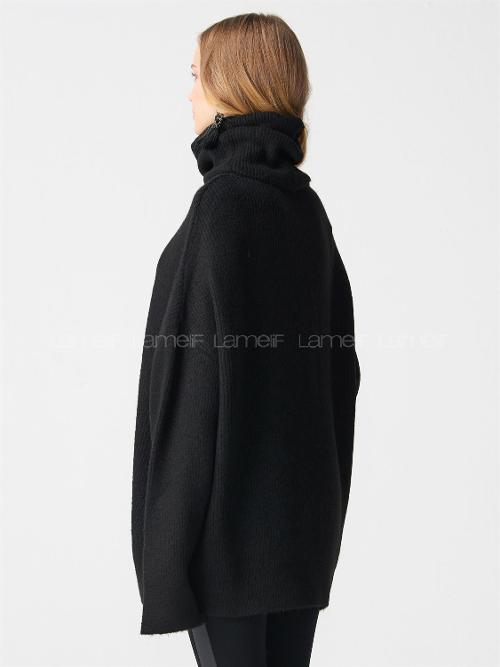 Lamelif Dilvin Balıkçı Yaka Oversize Kazak-Siyah