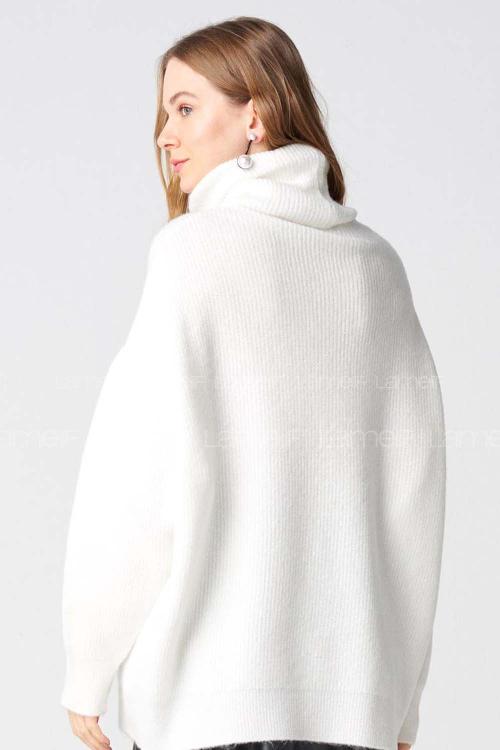 Lamelif Dilvin Balıkçı Yaka Oversize Kazak-Beyaz