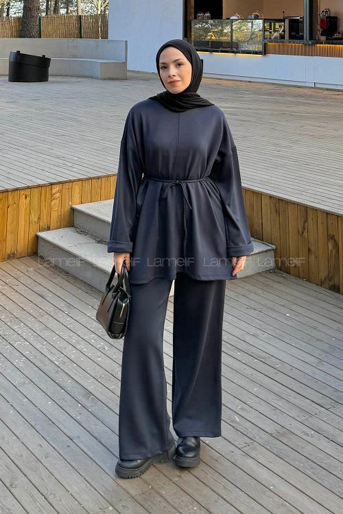 Lamelif Bağlama Detaylı Oysho Takım Antrasit