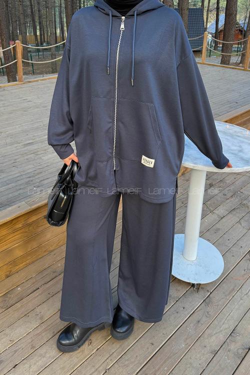 Lamelif Fermuarlı Kapüşonlu Oysho Takım Antrasit