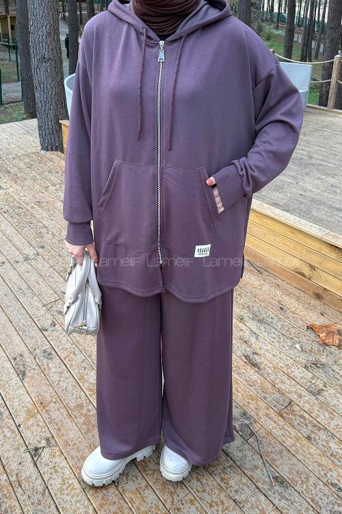 Lamelif Fermuarlı Kapüşonlu Oysho Takım Kahverengi