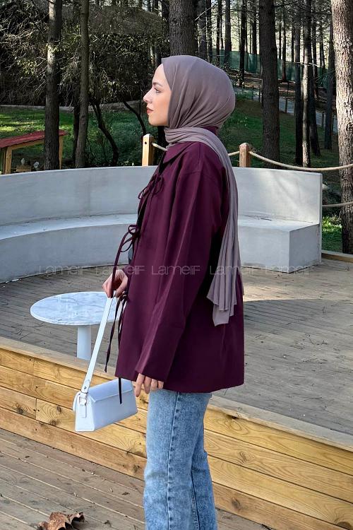 Plum Long Arm Polyester Rayon Trench Coat