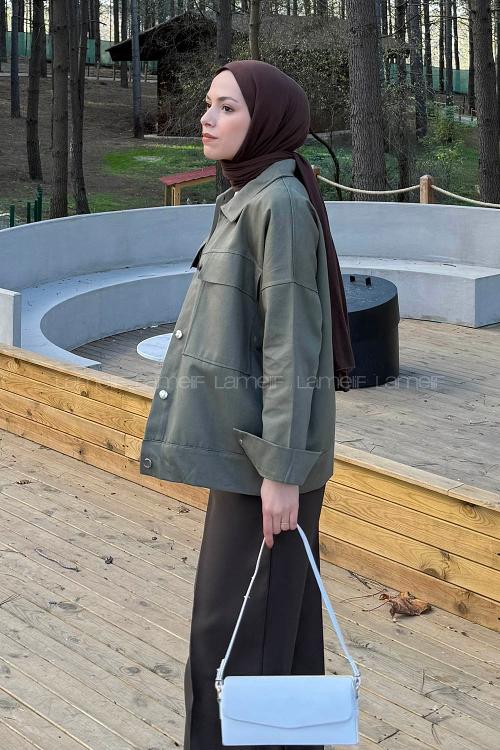 Lamelif Kapak Cepli Gömlek Haki