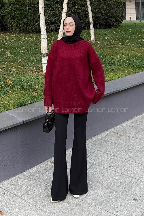 Lamelif Balıkçı Yaka Kazak Bordo