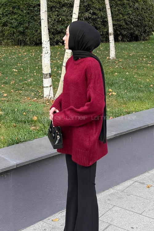 Lamelif Balıkçı Yaka Kazak Bordo