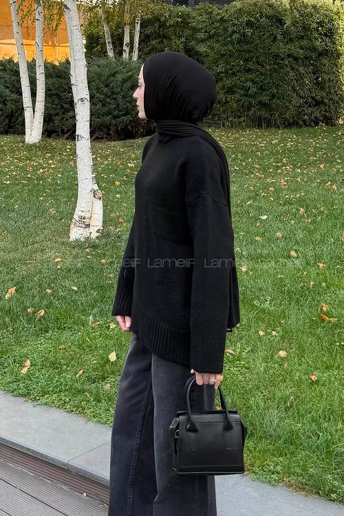 Lamelif Balıkçı Yaka Kazak Siyah