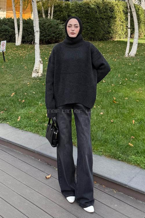 Lamelif Basic Triko Kazak Antrasit