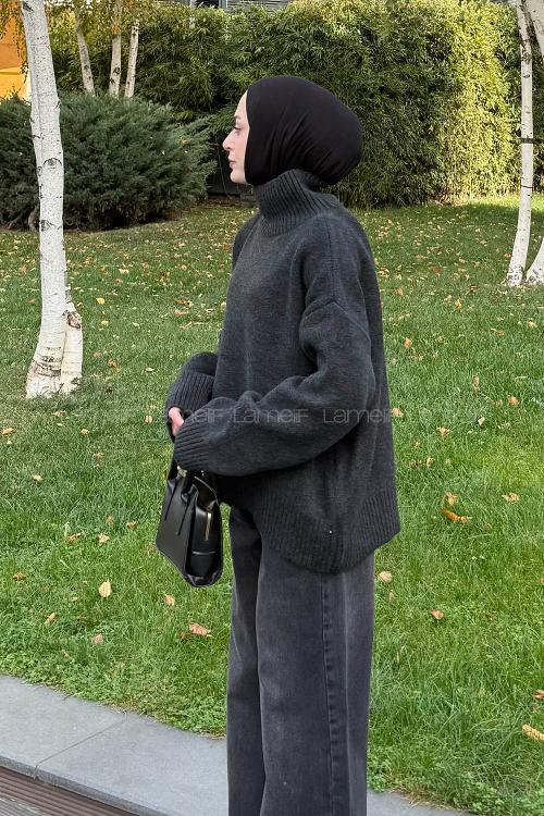 Lamelif Basic Triko Kazak Antrasit