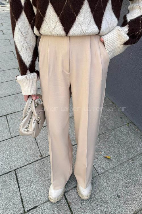 Lamelif Bel Lastikli Pantolon Bej