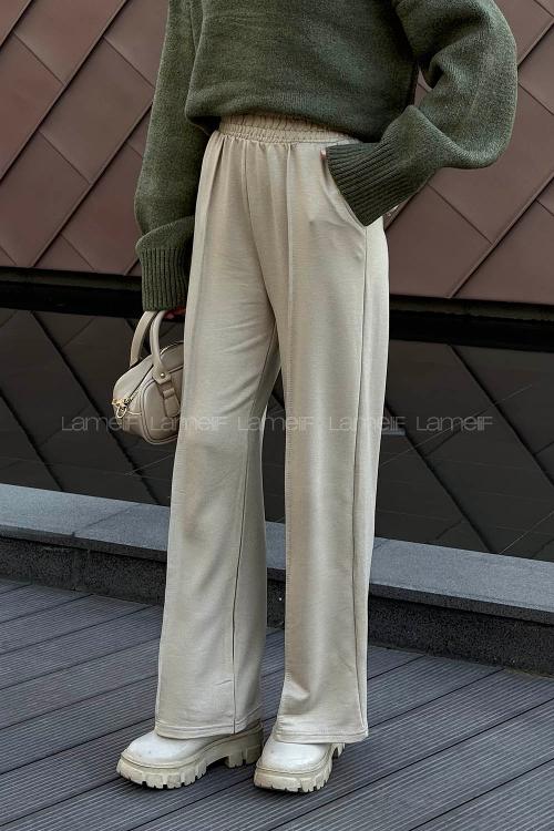 Lamelif Çıma Detaylı Eşofman Altı Taş Rengi