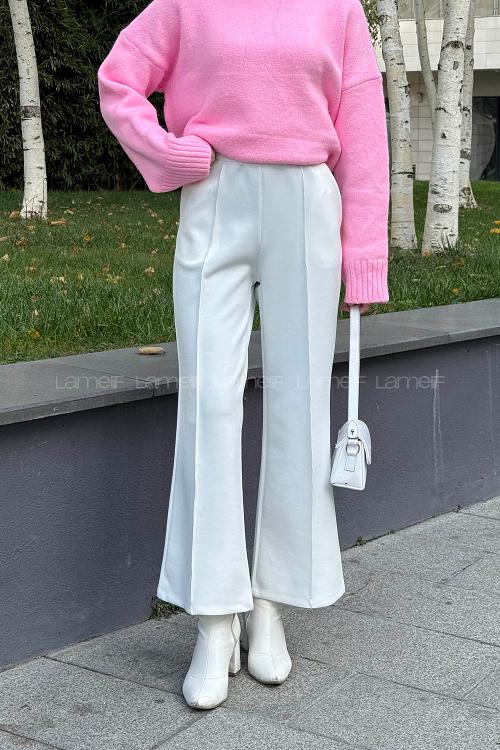 Lamelif Çımalı Scuba Pantolon Beyaz