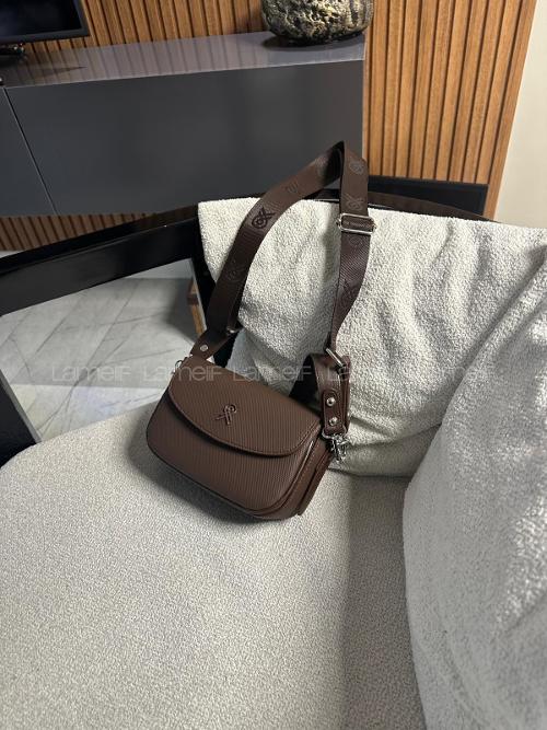 Lamelif Çok Bölmeli Kadın Çapraz Çanta Acı Kahve